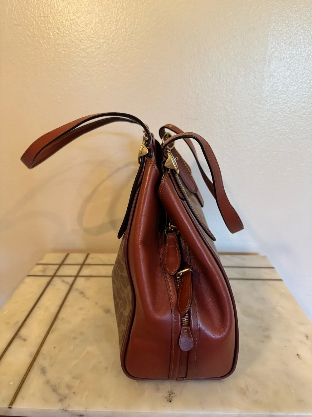 COACH Lori Leather/Canvas Logo Shoulder Bag.